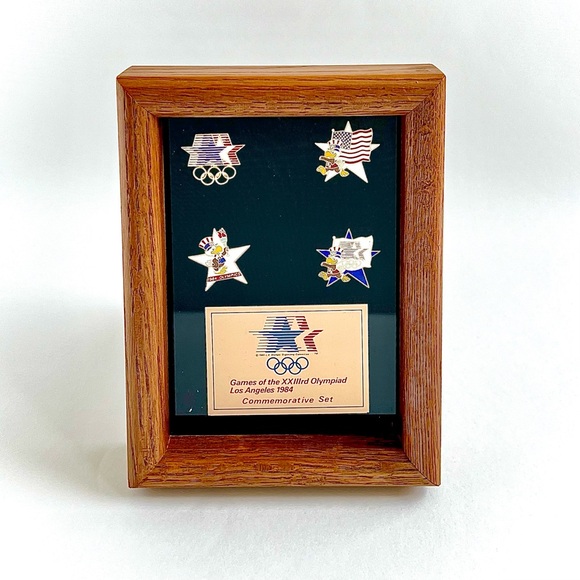 1984 Summer Olympics Los Angeles Commemorative Pin Set Wood Frame - Picture 5 of 8